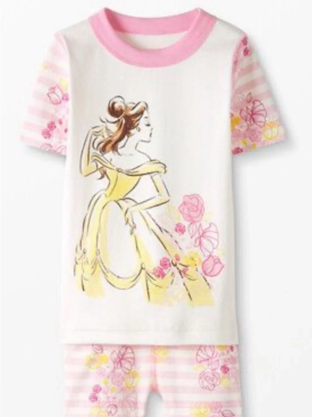 Hanna Andersson Disney Belle Graphic Pink, Yellow & White Short Sleeve Pajamas